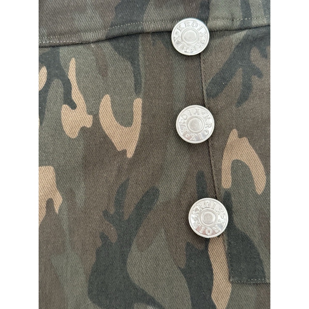 Kroix Premium Denim Size Women's S/M‎ Olive Green Animal Print Leggings Buttons - Picture 7 of 8